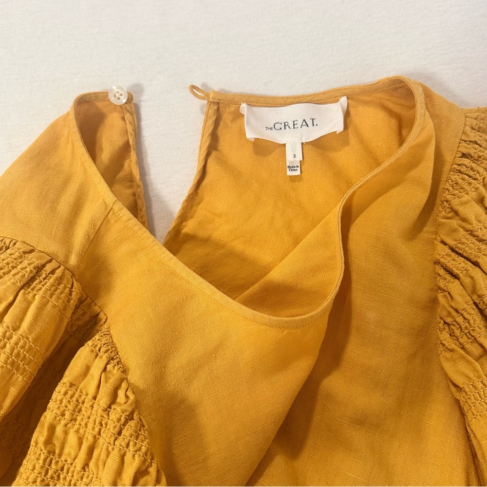 THE GREAT. Golden Smocked Butterfly Linen- Cotton Top Size Medium - Picture 5 of 15